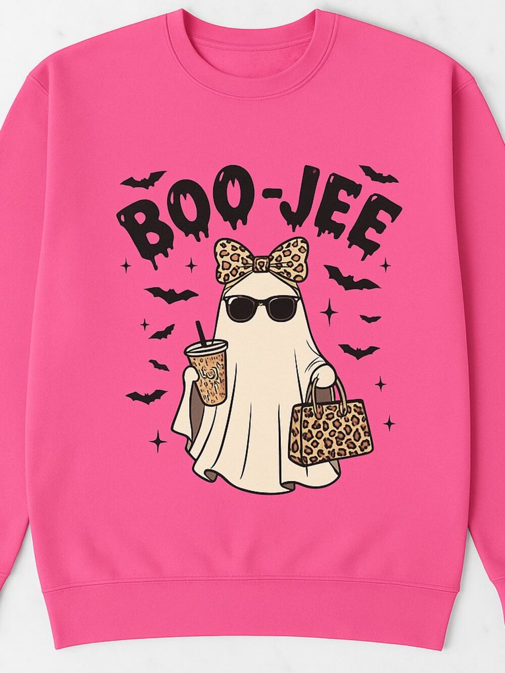 Boujee Halloween Boo-Jee Leopard Ghost Sweatshirt Pink